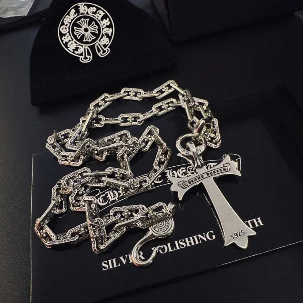 Chrome Hearts Silver Fleur Cross Necklace